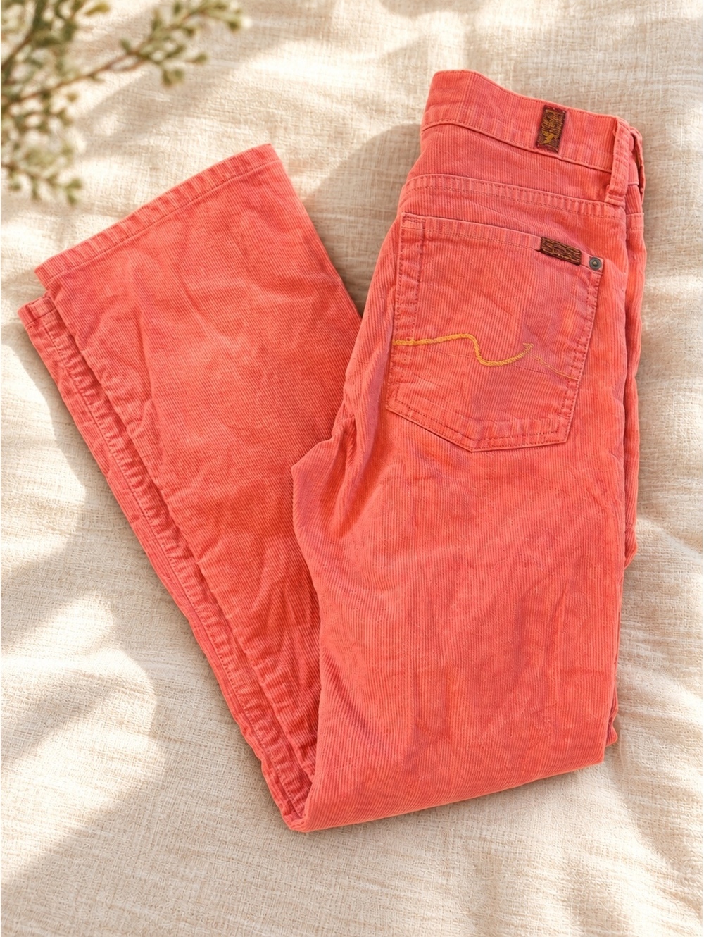 7 For All Mankind Vintage Y2K Coral Pink Corduroy Low Rise Bootcut Pants 27